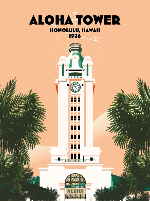 Illustration of Aloha Tower in Honolulu by Dongkyu Lim