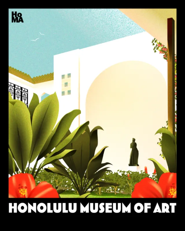 Dongkyu Lim poster showing a tropical garden at Honolulu Museum of Art