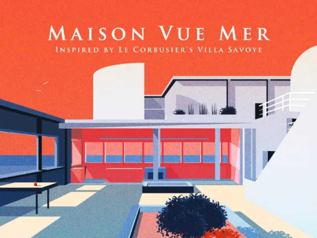 Dongkyu Lim illustration of Maison Vue Mer inspired by Villa Savoye