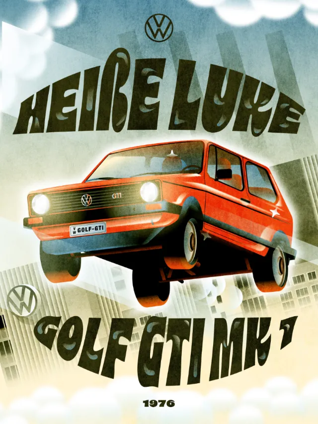 Dongkyu Lim illustration of a red 1976 Volkswagen Golf GTI Mk1