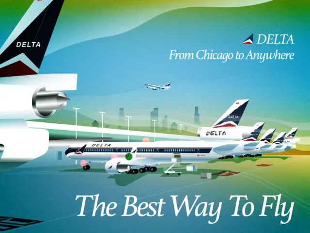 Dongkyu Lim artwork depicting a vintage Delta Airlines travel advertisement