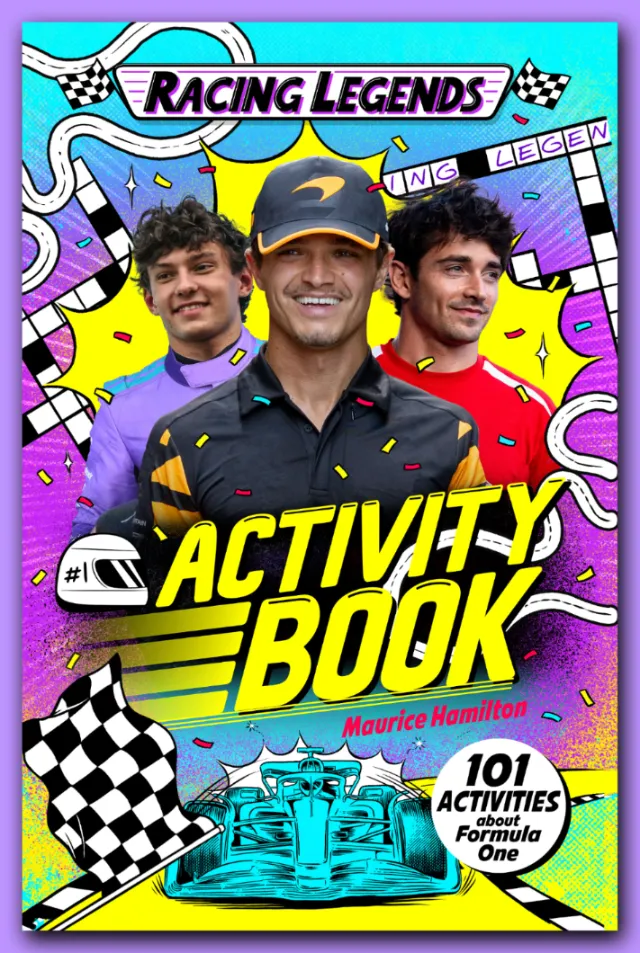 Racing Legends activity book cover by Cat Sims featuring Lewis Hamilton