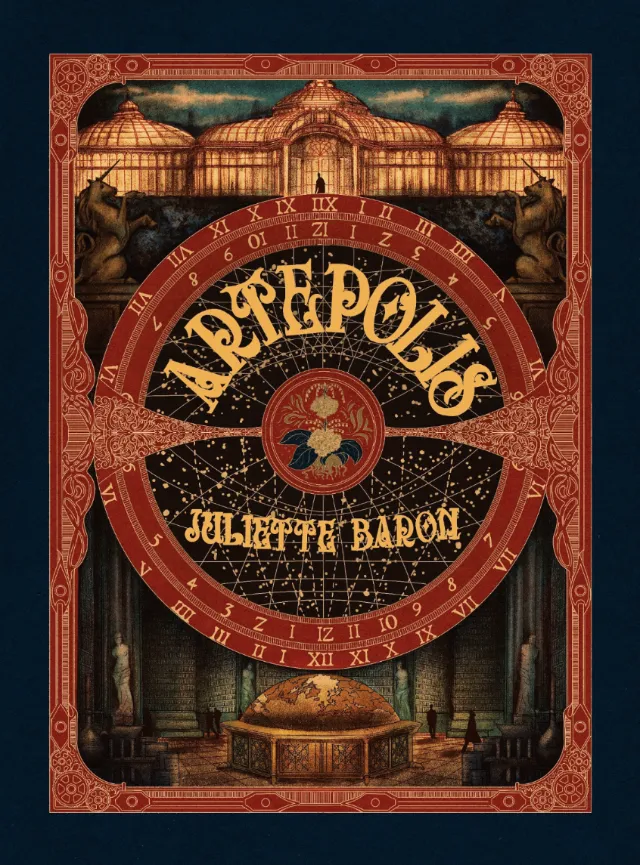 Artepolis book cover by Misha Chernov, featuring an ornate clock and theater interior