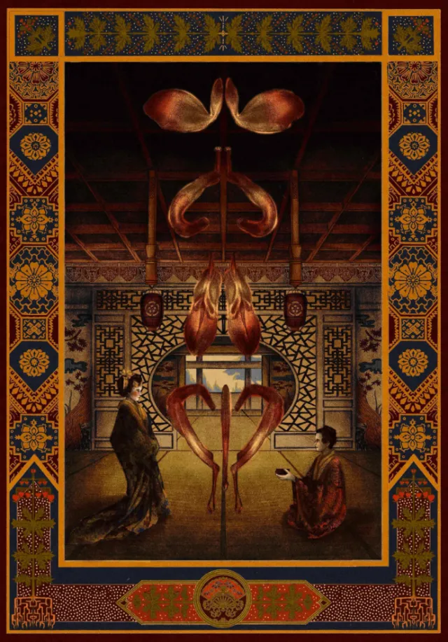 Ornate botanical fantasy interior illustration by Misha Chernov
