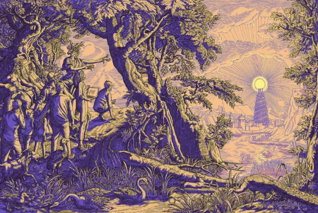 Studio Duco illustration of people and nature beside a futuristic city