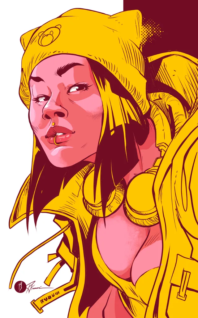 Illustrated portrait of a woman in yellow by PJ Kaiowa
