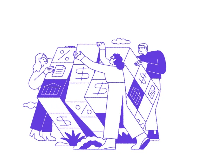 Joseph Carrington illustration of people collaborating around oversized financial documents
