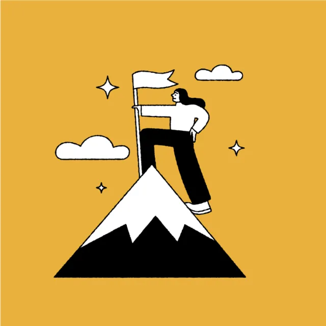 Joseph Carrington illustration of a climber ascending a mountain with a flag