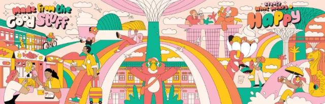 Colorful rainbow celebration illustration by Joseph Carrington with cheerful characters and festive 