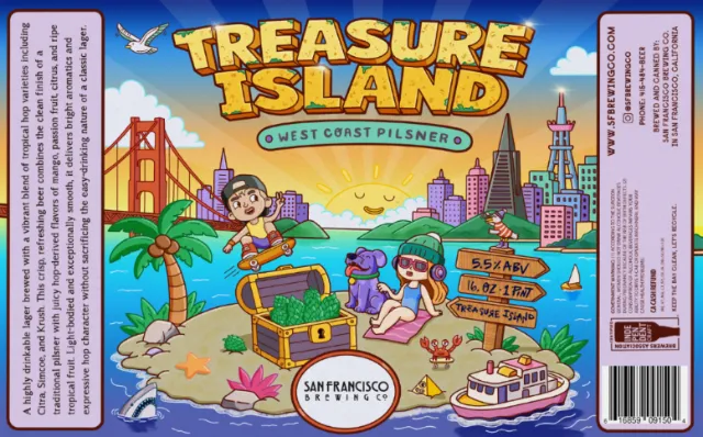 Daniel Sulzberg illustration of Treasure Island pirates and San Francisco landmarks