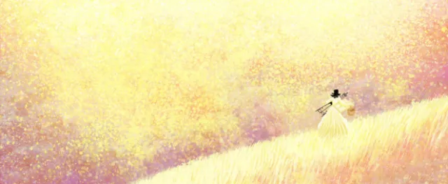 Rosanna Tasker's pastel landscape with a small bird over a sunlit meadow