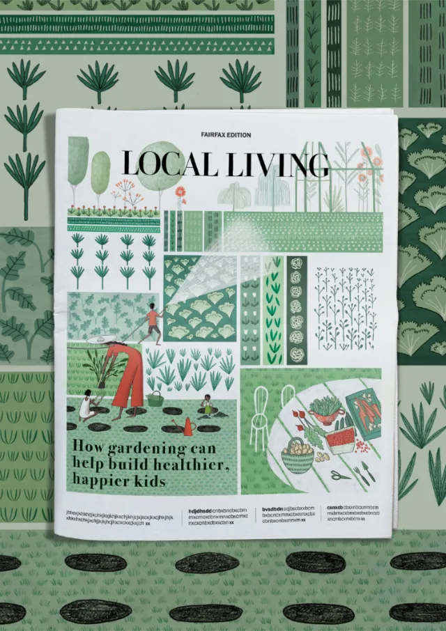 Local Living magazine cover with gardening illustrations by Rosanna Tasker