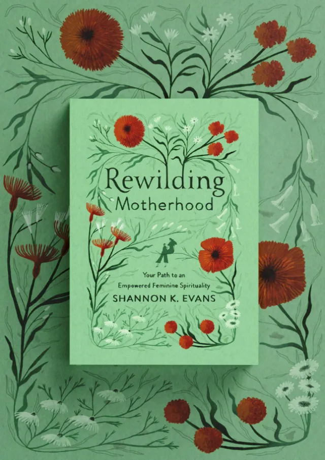 Rosanna Tasker botanical artwork surrounding the Rewilding Motherhood book cover