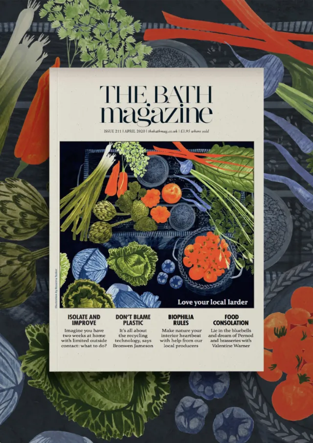 Rosanna Tasker botanical collage featuring a The Bath magazine cover