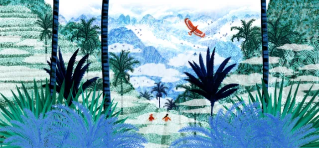 Tropical mountain landscape with lush foliage by Rosanna Tasker