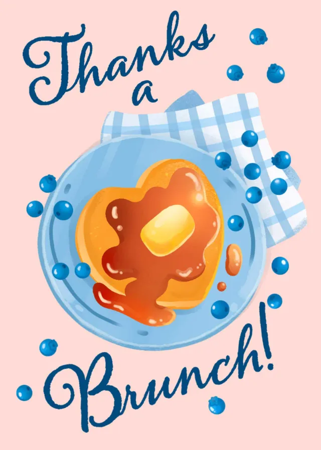 Illustration by Shiane Salabie showing a sunny-side-up egg on a blue plate with brunch lettering.