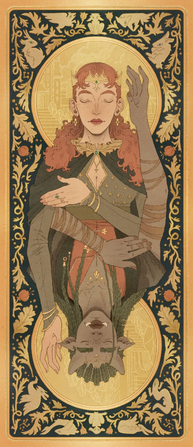 Guidance deck card back artwork by Mart Lett featuring an ornate woman motif