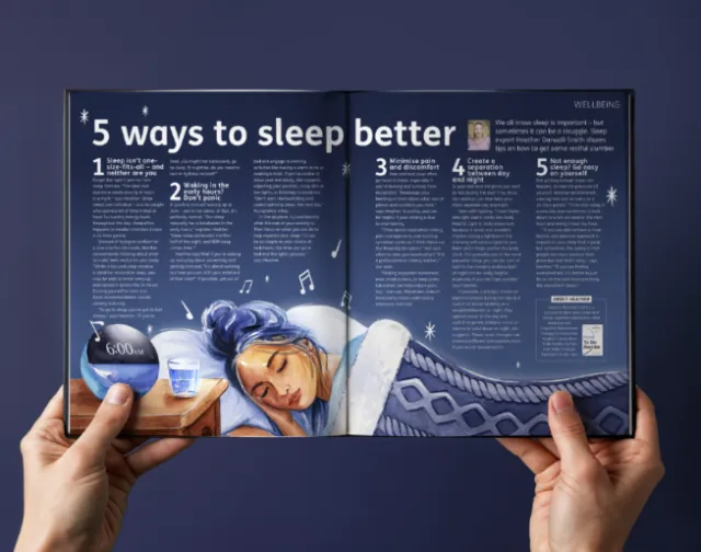 Enya Todd's Wellbeing magazine spread about five ways to sleep better