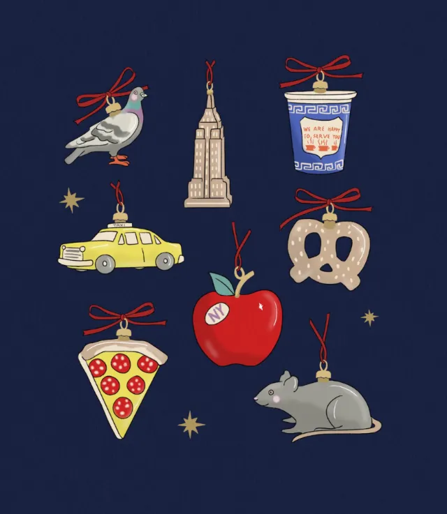 New York Christmas ornaments illustrated by Megan McKean