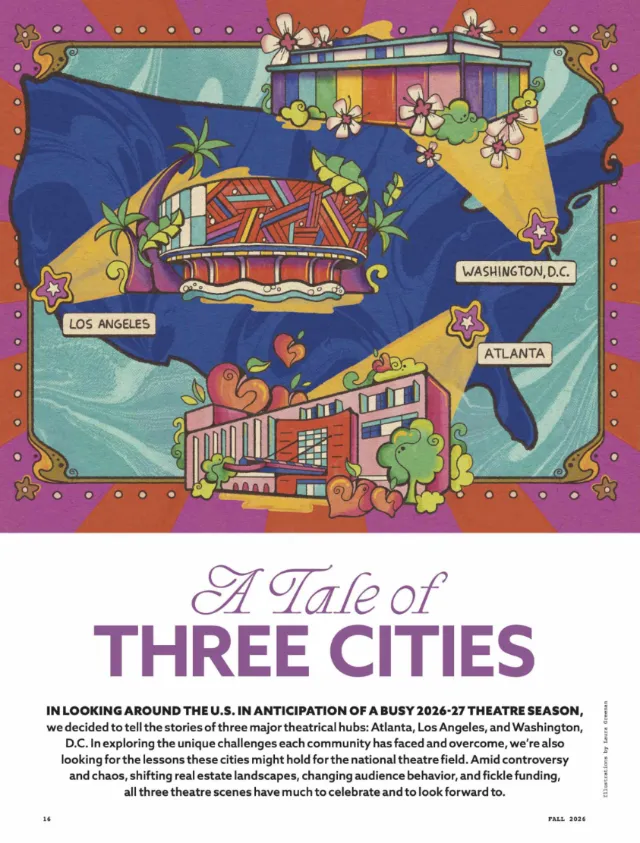 Laura Greenan illustration of theatres in Los Angeles, Atlanta, and Washington, DC