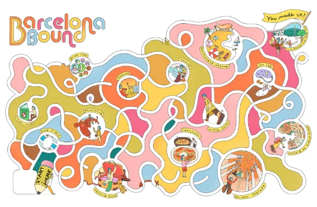 Barcelona-themed Rotary maze illustration by Tianyi You