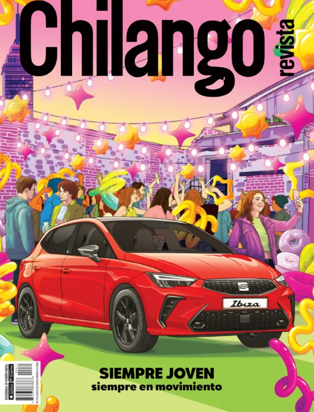 Tavo Montanez’s colorful Chilango cover with a red SEAT Ibiza and festive street scene.