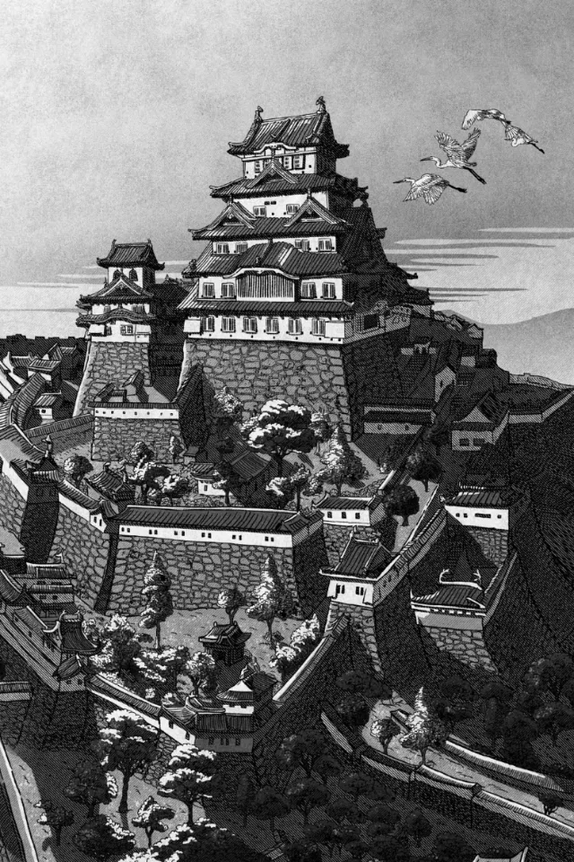 Studio Duco illustration of Himeji Castle in Japan