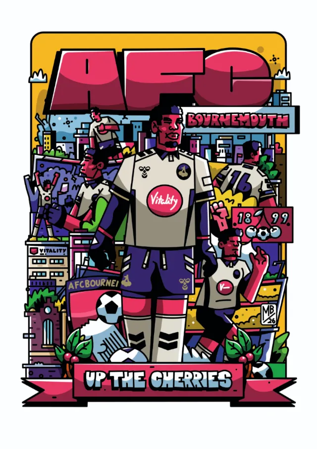 Colorful football street scene illustration by Mpumelelo Bhengu