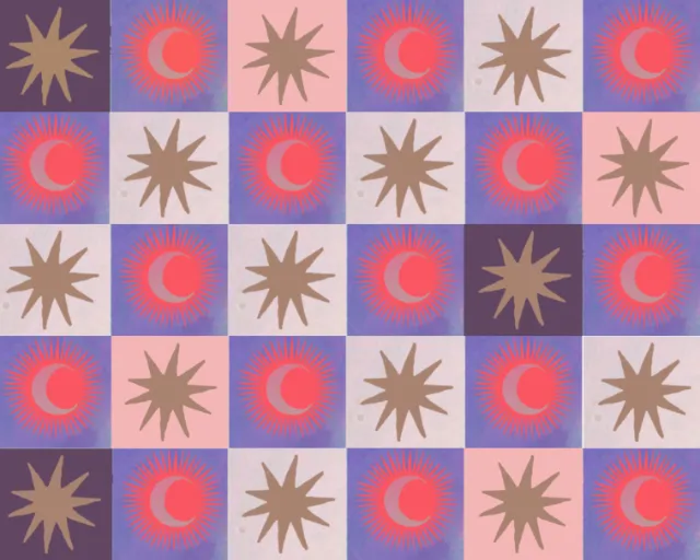 Hannah Davies Christmas pattern with stars and red crescents