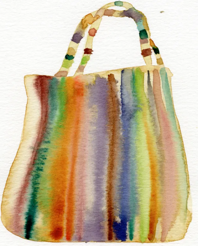 Colorful striped watercolor handbag by Nadia Flower