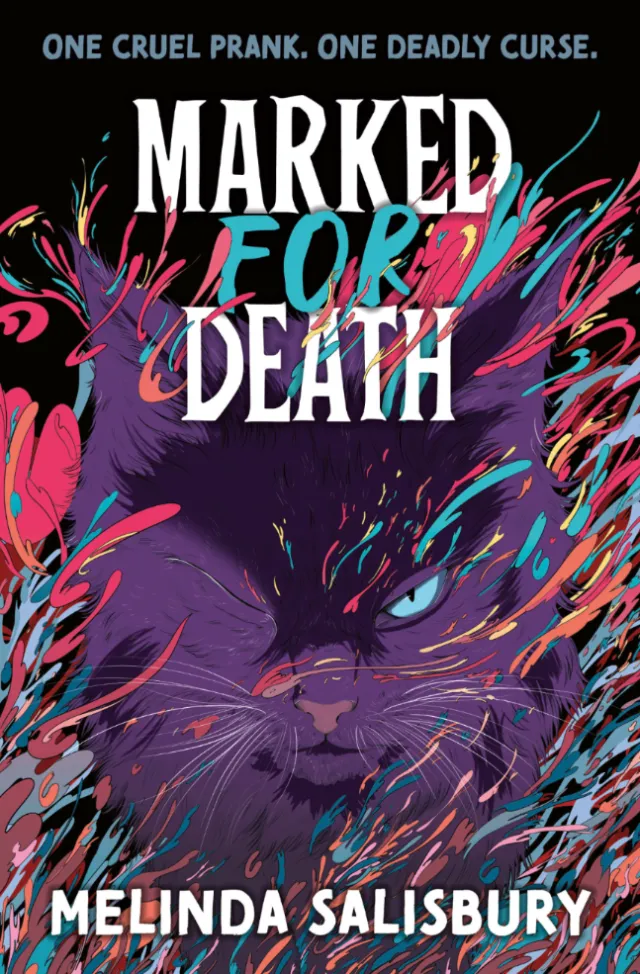 Book cover illustration by Carolina Rodriguez Fuenmayor featuring a scary purple cat