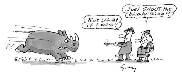 Cartoon rhinocerous illustration by Gray Jolliffe