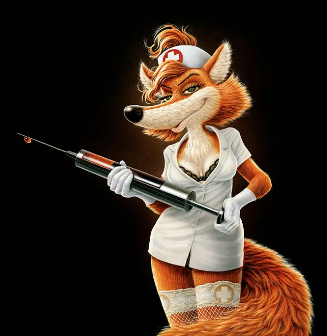 Cartoon & Humour sexy fox as a nurse