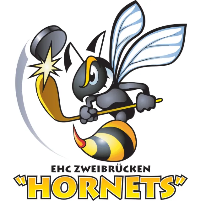 EHC Zweibrücken Hornets logo with hornet holding hockey stick by Carsten Mell