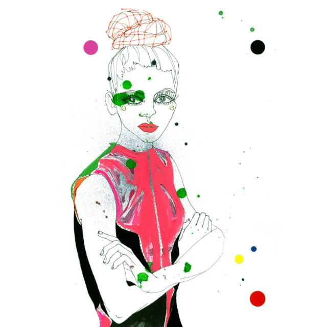 Stylized portrait of woman with bun by Sarah Beetson