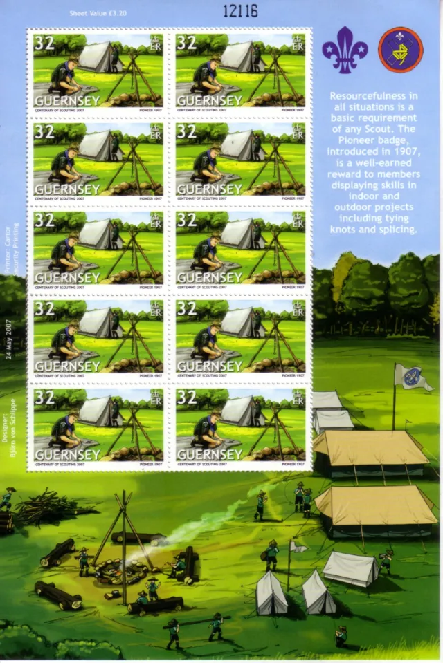 Military camp with tents and artillery, stamps by Björn von Schlippe
