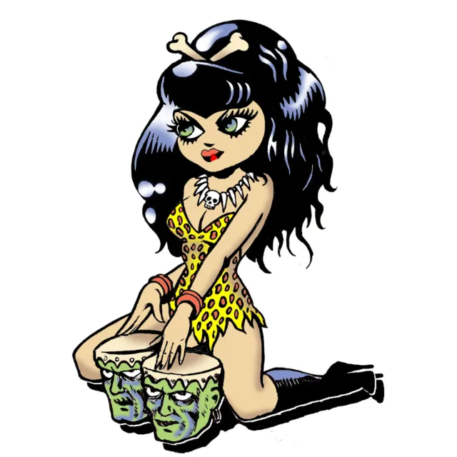 Low brow art of a bongo gal by Vince Ray