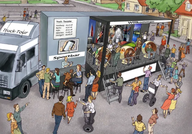 Conceptual people shopping on road

