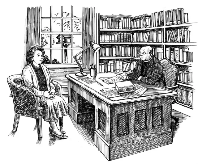 Woman and man in a library office setting by Ruth Palmer
