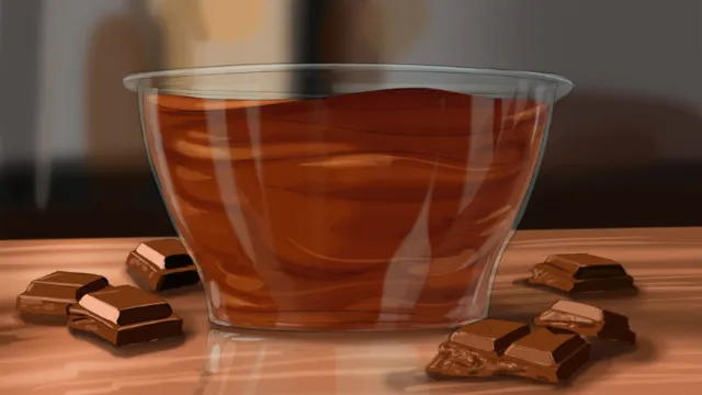 Glass bowl with melted chocolate and chocolate pieces by Björn von Schlippe
