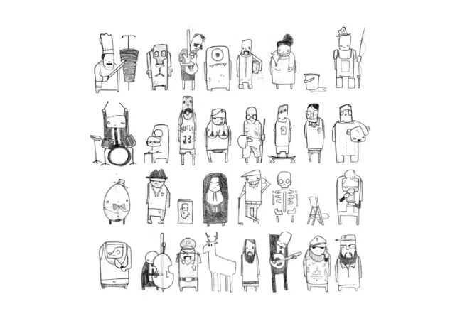 Black and white character sketches of diverse people by Sebastian Iwohn