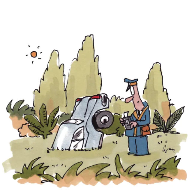 Line artwork of car wreck