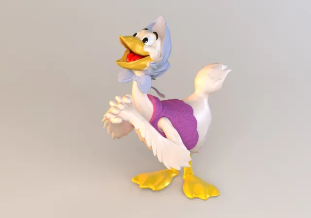 Cheerful duck figurine in purple dress and bonnet by RIVE GAUCHE