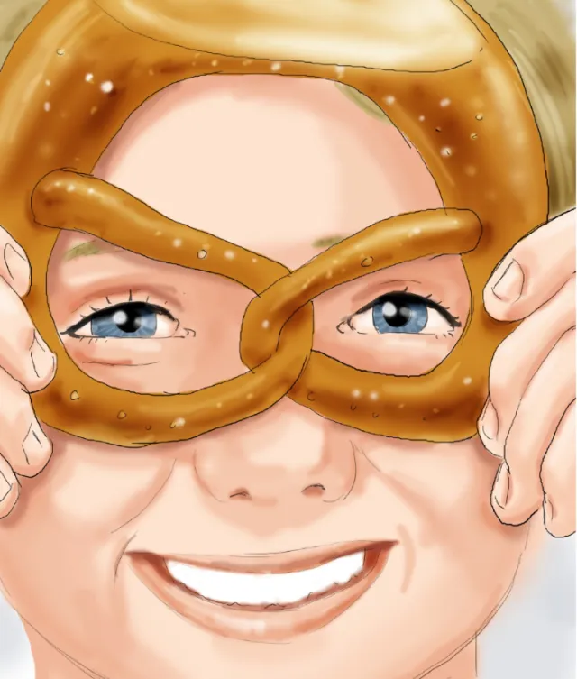 Smiley boy with Pretzel
