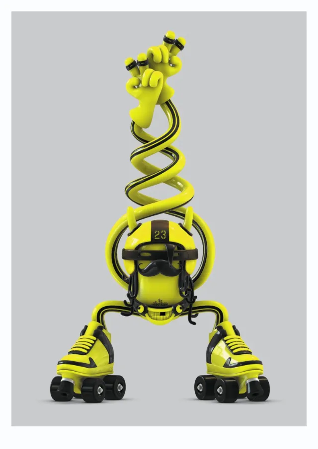 3d green character with skate shoes