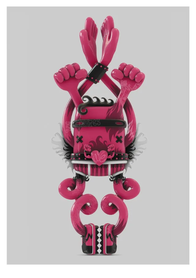 3d strange character multiple hands