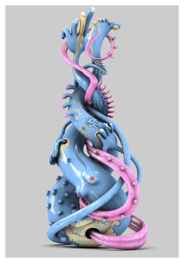 3d strange blue character