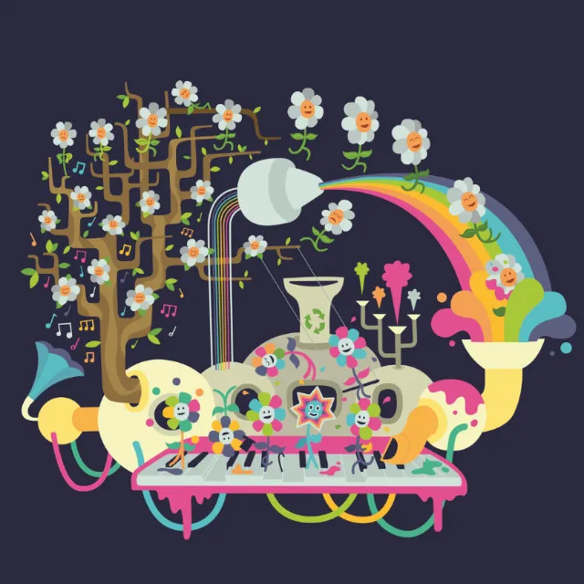 Pop illustration of colors coming out of machine