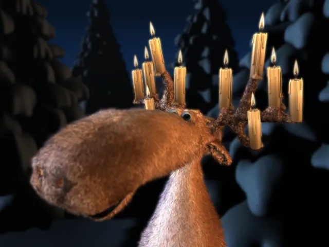 Moose with candles on antlers in dark forest by Carsten Mell