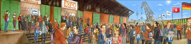 Storyboard of people at expo
